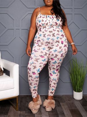 Butterfly Print Sexy Straps Plus Size Jumpsuit