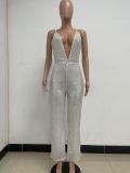 Deep V Neck Low Back Sleeveless Chic Sequined Straps Elegant Women's Party Jumpsuit