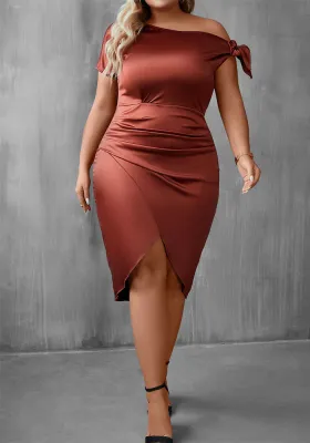 Sexy Plus Size Women's Casual Solid Slash Shoulder Short Sleeve Bodycon Dress