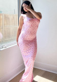 Lace Ribbed Print Maxi Summer Sexy Low Back Tight Fitting Sleeveless Dress