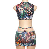 Summer Women's Sexy Low Neck Hollow High Waist Tight Fitting Printed Bodycon Dress For Women