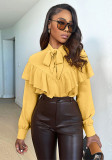 Women's Fall Winter Bow Ruffle Long Sleeve Casual Shirt