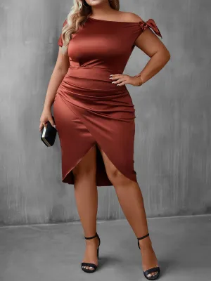 Sexy Plus Size Women's Casual Solid Slash Shoulder Short Sleeve Bodycon Dress