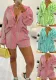 Ladies Fashion Casual Loose Printed Long Sleeve Shrit Shorts Two-Piece Set
