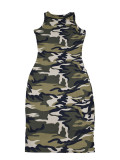 Women Sleeveless Camouflage Print Bodyson Dress