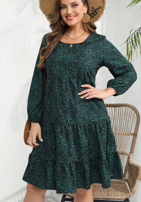 Plus Size Women Round Neck Long Sleeve Loose Dress