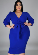 Plus Size Women Long Sleeve Style V Neck Bodycon Dress