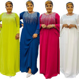 Plus Size African Women Beaded Dress+Sleeveless Dress Two-Piece Set