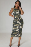 Women Sleeveless Camouflage Print Bodyson Dress