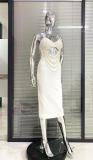 Gorgeous Beaded Sexy Cutout Strap Elegant Chic White Bandage Evening Gown