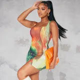 Women's Summer Print Sexy Low Back Tight Fitting Bodycon Dress