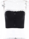 Summer Sexy Lace Off Shoulder Super Short Slim Fit Hollow Contrast Color Pressed Lace Strapless Top