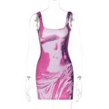 Women's Summer Print Sexy Low Back Tight Fitting Bodycon Dress