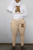 Casual Hooded Hoodies Set Trendy Bear Print Sweatpants Set