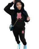 Casual Hooded Hoodies Set Trendy Bear Print Sweatpants Set