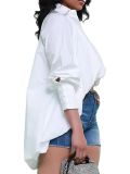 Spring And Autumn Women's Fashion Short Front And Back Long Loose V-Neck Shirt