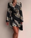 Trendy Digital Print Chic Gown Long Sleeve Shirt Casual Fashion Maxi Dress