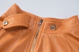 Women's Autumn And Winter Fashion Crop Zipper Long Sleeve Top Slim Belt Skirt Two Piece Set For Women