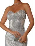 Sequin Chic Strapless Tassel Formal Party Evening Dress