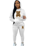 Casual Hooded Hoodies Set Trendy Bear Print Sweatpants Set