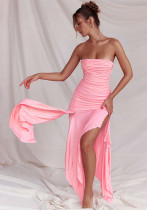 Fashion Sexy Strapless Low Back Fishtail Slit Long Dress Women