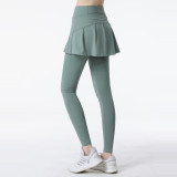 Plus Size Fake Two-Piece Sports Pants Women's High Waist Anti-Steal Running Fitness Dance Anti-Steal Yoga Tight Fitting Pants