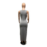 WomenKnittingSleeveless Slit Maxi Dress