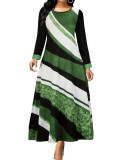 Women Elegant Long Sleeve Round Neck Print Maxi Dress