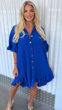 Women Summer Solid Ruffle Sleeve Irregular Shirt Dress