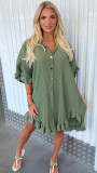 Women Summer Solid Ruffle Sleeve Irregular Shirt Dress