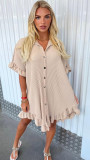 Women Summer Solid Ruffle Sleeve Irregular Shirt Dress