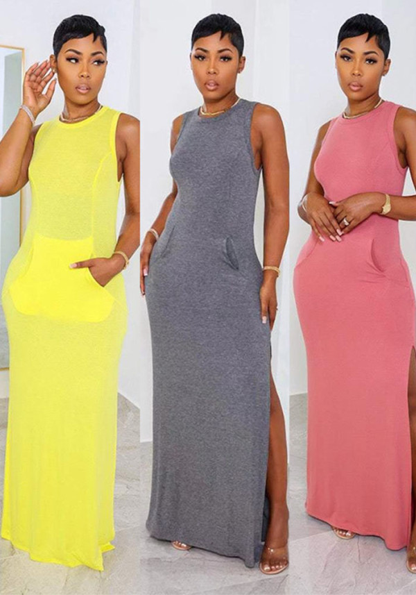 WomenKnittingSleeveless Slit Maxi Dress