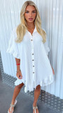 Women Summer Solid Ruffle Sleeve Irregular Shirt Dress