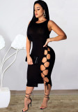 Women Summer Sleeveless Lace-Up Cutout Sexy Dress