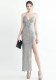 Women Beaded Sequined Side Slit Camisole Sexy Evening Dress