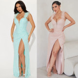 Autumn And Winter New Women's Clothing Deep V Sequins Sexy Slit Straps Feather Sequins Dress