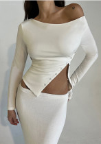 Slash Shoulder Slit Long Sleeve Solid Top Stylish And Versatile Casual Basics Women's Top