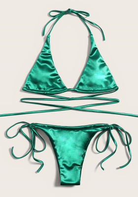 sexy swimsuit women Lace-Up solid color bikini