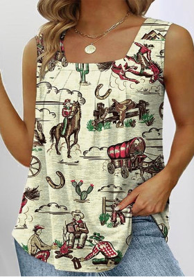Summer Digital Printing Casual Trend Ladies Loose Sleeveless Vest