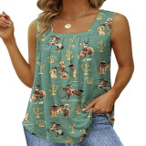 Summer Digital Printing Casual Trend Ladies Loose Sleeveless Vest