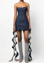 Trendy sexy ruffle skirt autumn slim Bodycon streamer Denim dress