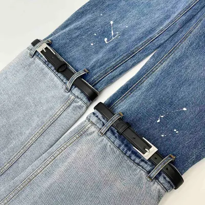 Patchwork Washed Denim Pants Summer Lace-Up Spot Paint Contrast Casual Pants