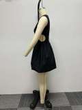 Casual Fashion Solid Color Slim Waist Cutout Puffy V-Neck Dress