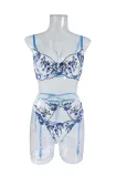 Women Floral Embroidered See-Through Mesh Sexy Lingerie Two-Piece Set