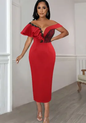 Women Elegant Summer Lace Ruffle Sleeveless Dress