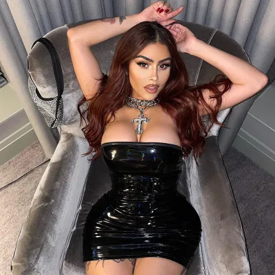 Women Strapless PU-Leather Dress