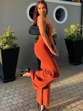 Women Summer Solid Casual Sleeveless Off Shoulder Strapless Bell Bottom Jumpsuit