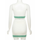 Women Summer Color Block Knitting Top and Bodycon Skirt Two-Piece Set