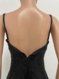 Women's Summer Slit Low Back Dress Sequined Sleeveless Suspender Dress