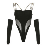 Summer Metallic Letter Hollow U-Neck Solid Color Tight Fitting Sexy Fashion One-Piece Featured Sling Jumpsuit